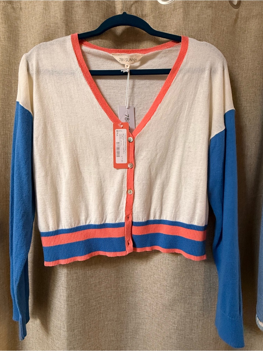 NWT 78 & Sunny Colorblock Cotton Cardigan | Medium | Coastal Preppy Sweater